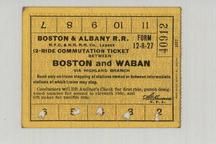 Boston and Albany Railroad  1890c Boston and Waban Twelve Ride Ticket, Perkins Collection 1873 to 1890c Railway Timetables and Tickets